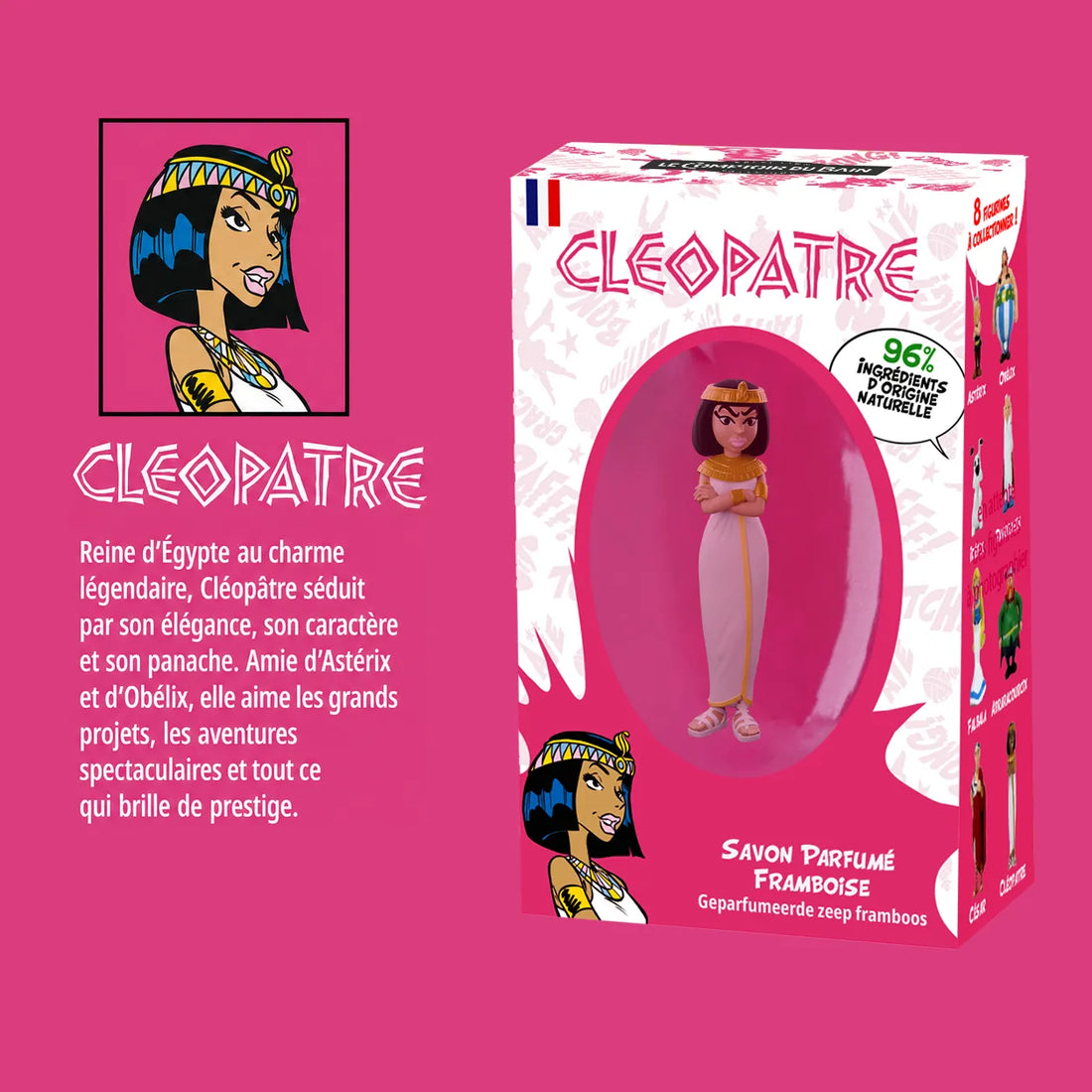 Savon, parfum framboise avec sa figurine Cléopâtre