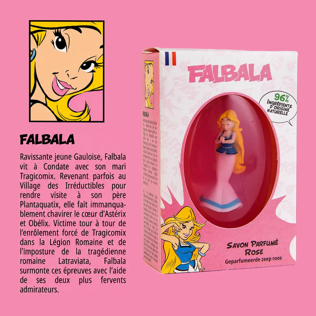 Savon, parfum rose avec sa figurine Falbala