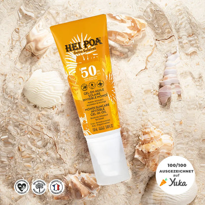 Hei Poa – Sonnenschutz-Ölgel LSF 50 mit Monoi und Karotte – Hoher Sonnenschutz