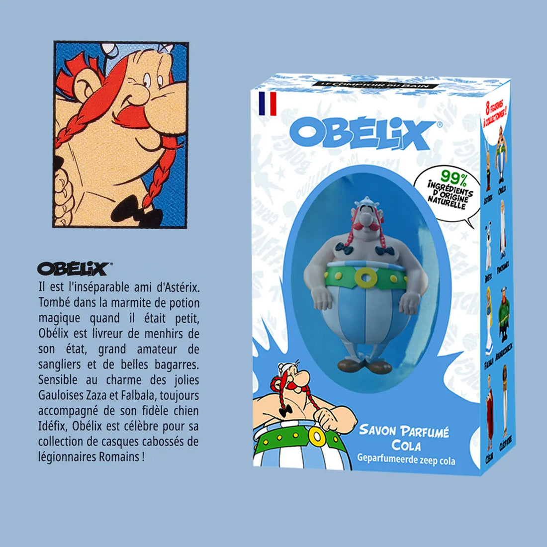 Savon, parfum cola avec sa figurine Obélix