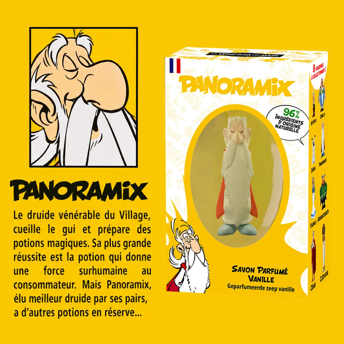 Savon, parfum vanille avec sa figurine Panoramix