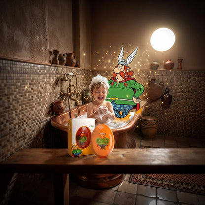 Savon, parfum abricot avec sa figurine Abraracourcix