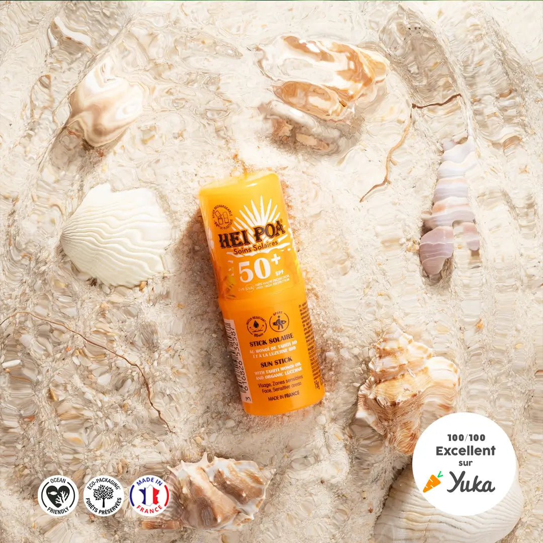 Hei Poa - Stick Solaire Visage SPF50 au Monoï - Sport &amp; Zones Sensibles