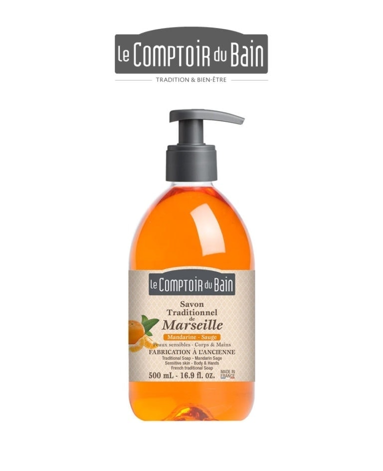 Savon de Marseille Liquide Mandarine Sauge 500ml Comptoir du Bain Laboratoires Bioligo